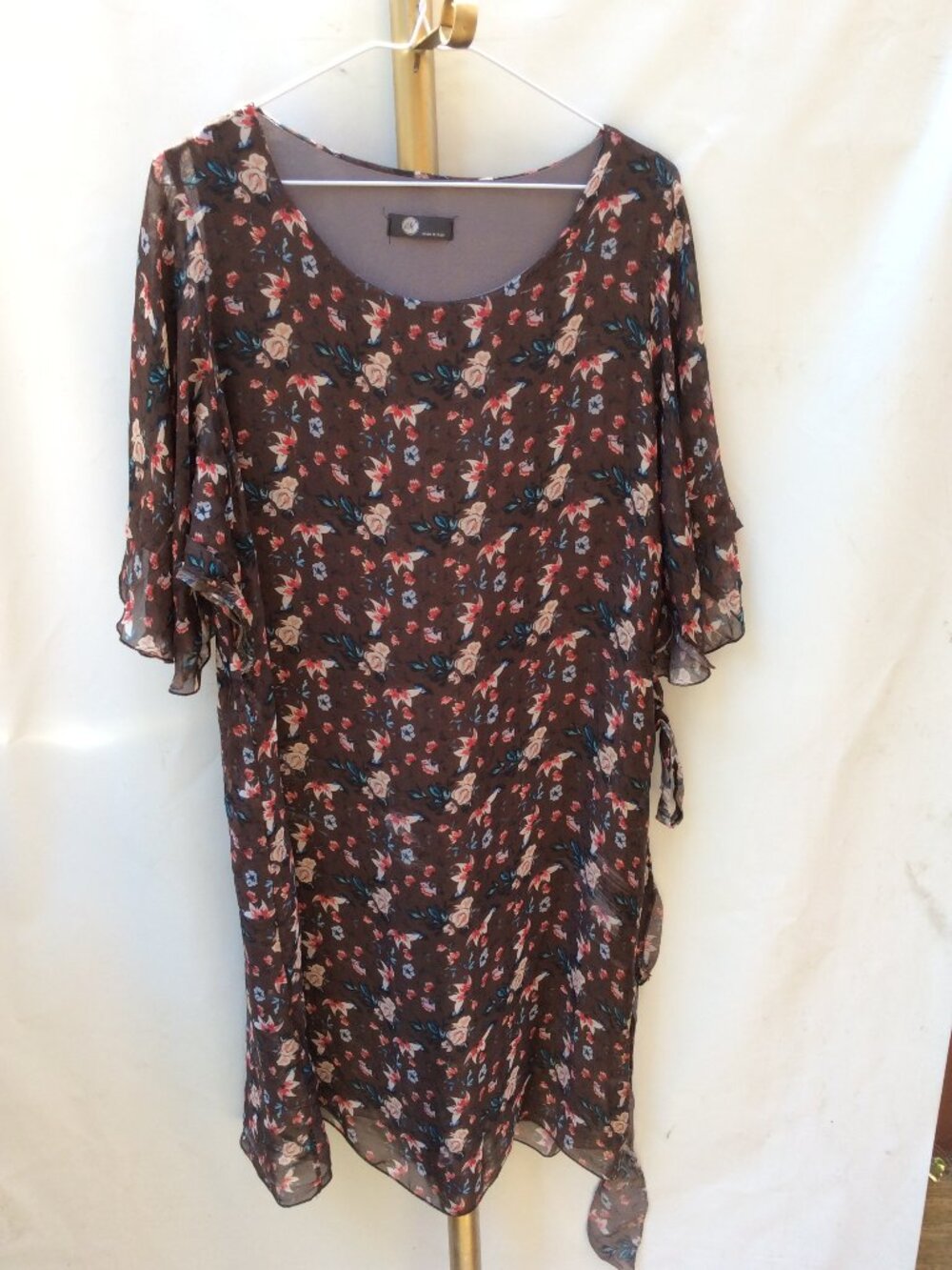 30% Silk M MADE in Italy Floral Belted Midi Dress L